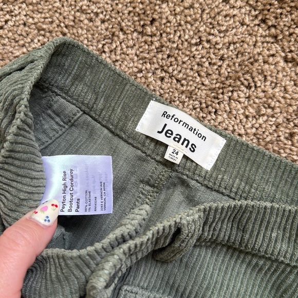 Reformation Peyton High Rise Bootcut Corduroy Pants Patch Pocket Green - Picture 5 of 8